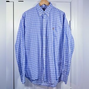 Ralph Lauren Men's White and Blue Plaid Shirt XL